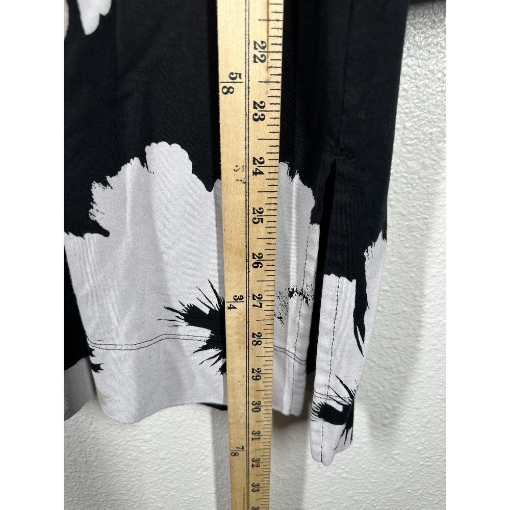 Chico's Blouse Womens Medium Black Floral V Neck 3/4 Sleeve Tunic Top‎ Jersey - Picture 5 of 8
